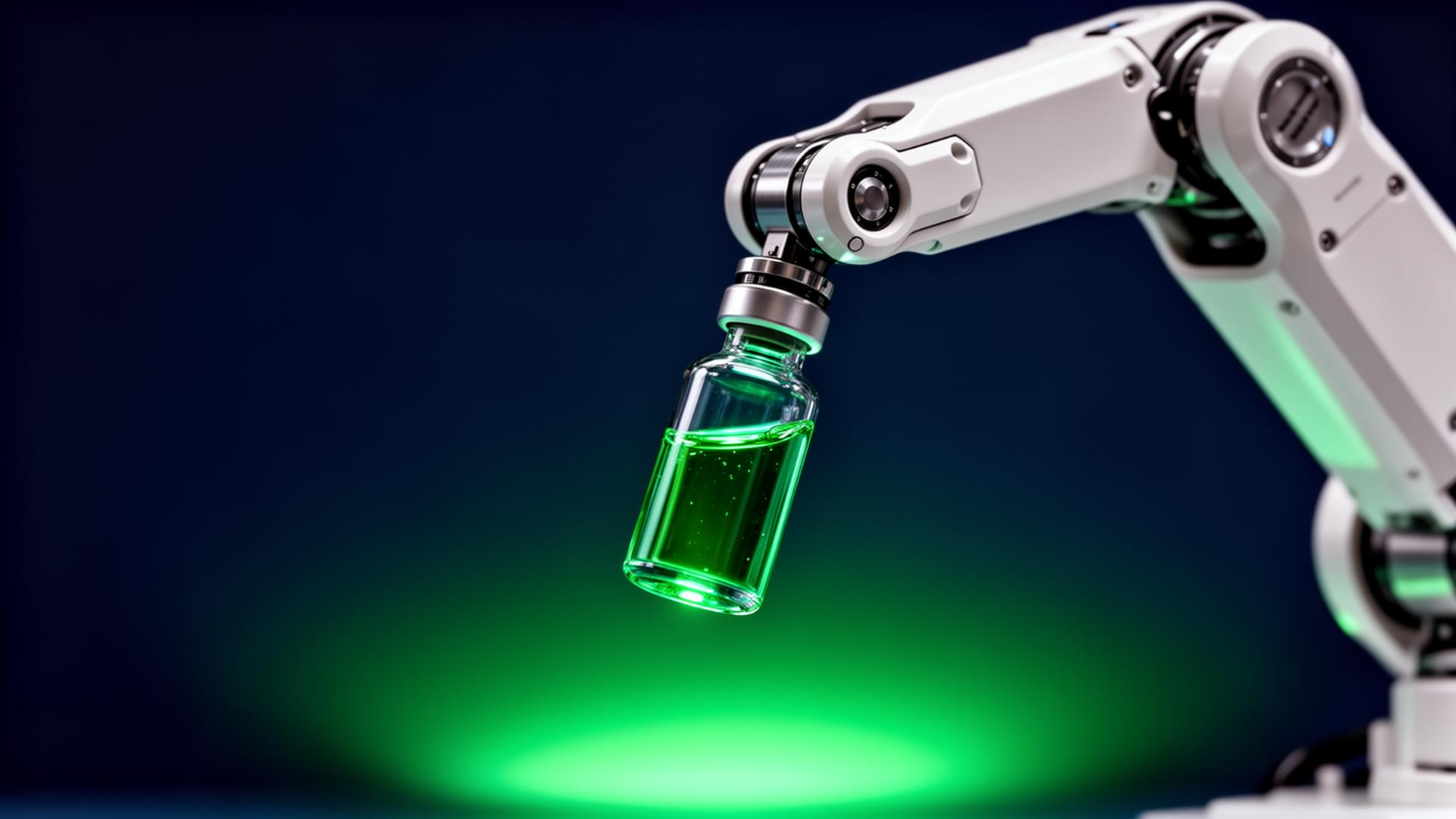 A robotic arm holding a sample vial